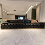 Luxury Modular Sofa Set with Handcrafted Diamond Tufted Craftsmanship, Premium Top-Grain Leather & Polished Gold Stainless Steel Base